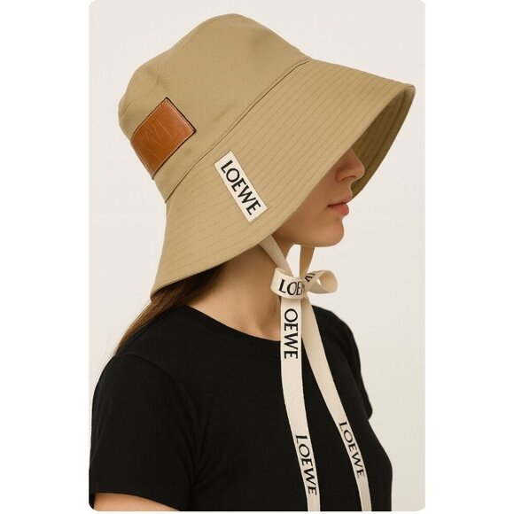 Loewe Fisherman Hat Bucket sand Beige womens Size 57 logo ribbon ties - Picture 2 of 13